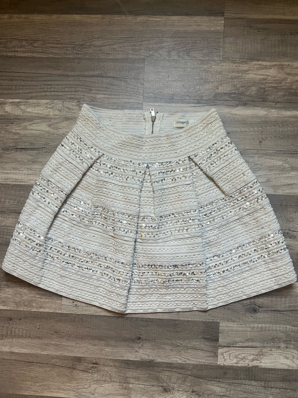 Ginger G Cream Sequin-Trim Circle Skirt